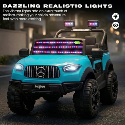 Image of Baybee BeastX Battery Operated Jeep for Kids with Parental Control | Baby Ride On Electric Car with RGB Lights, Music & Swing Mode | Rechargeable Battery Car for Kids 2 to 6 Years (Blue)
