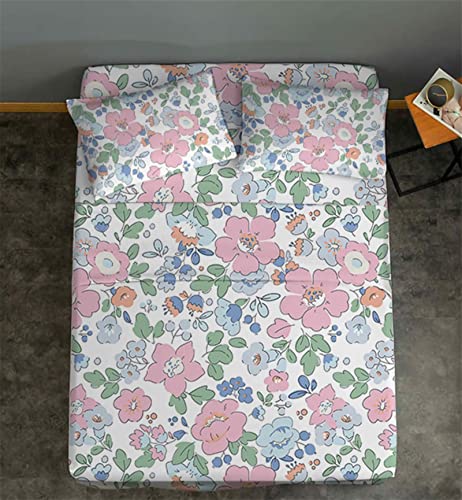 Niuone 4 Piece Floral Sheet Set Twin Size For Girls Kids,Cartoon Flowers Printed Bed Sheet Set,Soft Microfiber Pink 14" Deep Pocket Twin Bed Fitted Set, 1 Flat Sheet,1 Fitted Sheet, 2 Pillowcases #TOP5