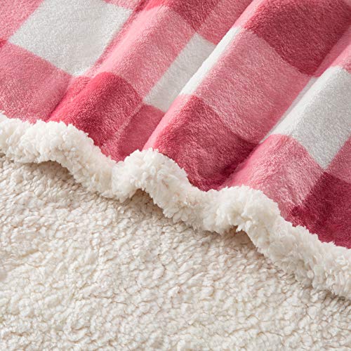 Image of PU MEI Sherpa Fleece Throw Blanket Reversible Plush Fluffy Lattice Flannel Blankets for Sofa Couch Bed,60 inchx80 inch,Pink