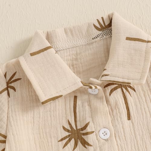 Image of Thorn Tree Toddler Boy Summer Clothes Button Down Shirt & Shorts 2Pcs Tree Printed Casual Beach Outfits