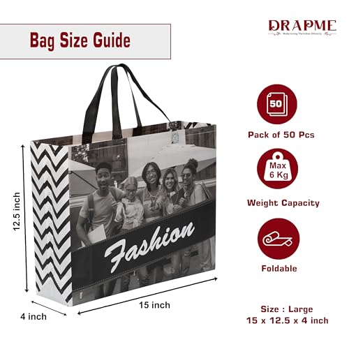 Image of Lavya Reusable Non-Woven Laminated Gift Bags, Wedding Gifts, Shagun, Modern Gifting, Hampers, Chocolates,Perfume,Cosmetics Carry Bag (Fashion Black&White, Pack of 10)