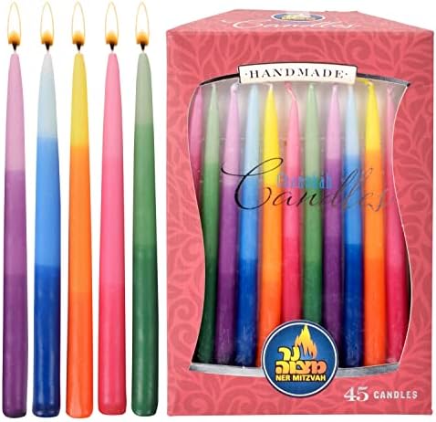 Dripless Chanukah Candles Standard Size - Tri Colored Hanukkah Candles Fits Most Menorahs - Premium Quality Wax - 45 Count for All 8 Nights of Hanukkah - by Ner Mitzvah