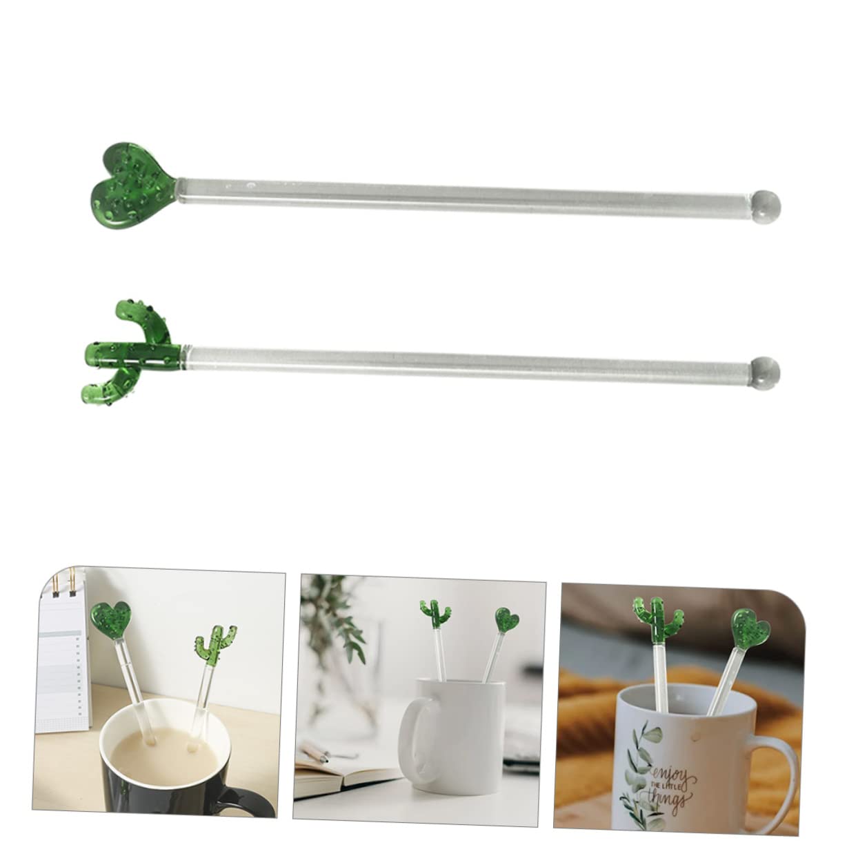 PRETYZOOM 5 Juegos Batidor De Cactus Agitadores De Bebidas Vaso De Bebida Cocteles Agitador De Cócteles Dispensador De Bebidas Aperitivo Grifo Transparent Vidrio Reutilizable 2 Piezas * 5