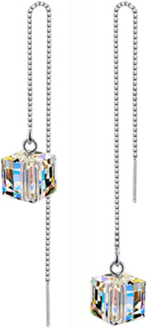 SLUYNZ925 Sterling Silver Dangle Earrings Chain for Women Dream Catcher Threader Earrings Crystal Drop Earrings (CZ Crystal Dangle)