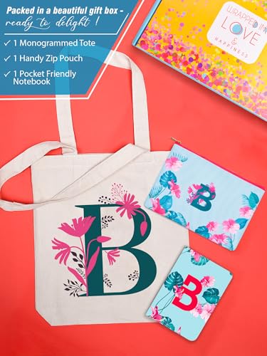 Image of DOODLE Monogram B Diary Gift Set - B6 Soft Bound Ruled Notebook with Tote Bag & Zipper Pouch - Premium Stationery Gift for Women & Girls