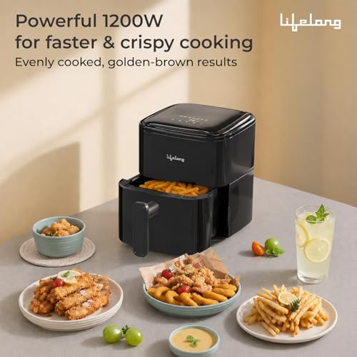 Lifelong 4.2 Litre Digital Air Fryer | Touch Control, 7 Preset Menu, Detachable Handle, Non-Stick Basket, Rapid Air Technology | Oil-Free Cooking for Grilling, Roasting & Baking | Energy Efficient view 2