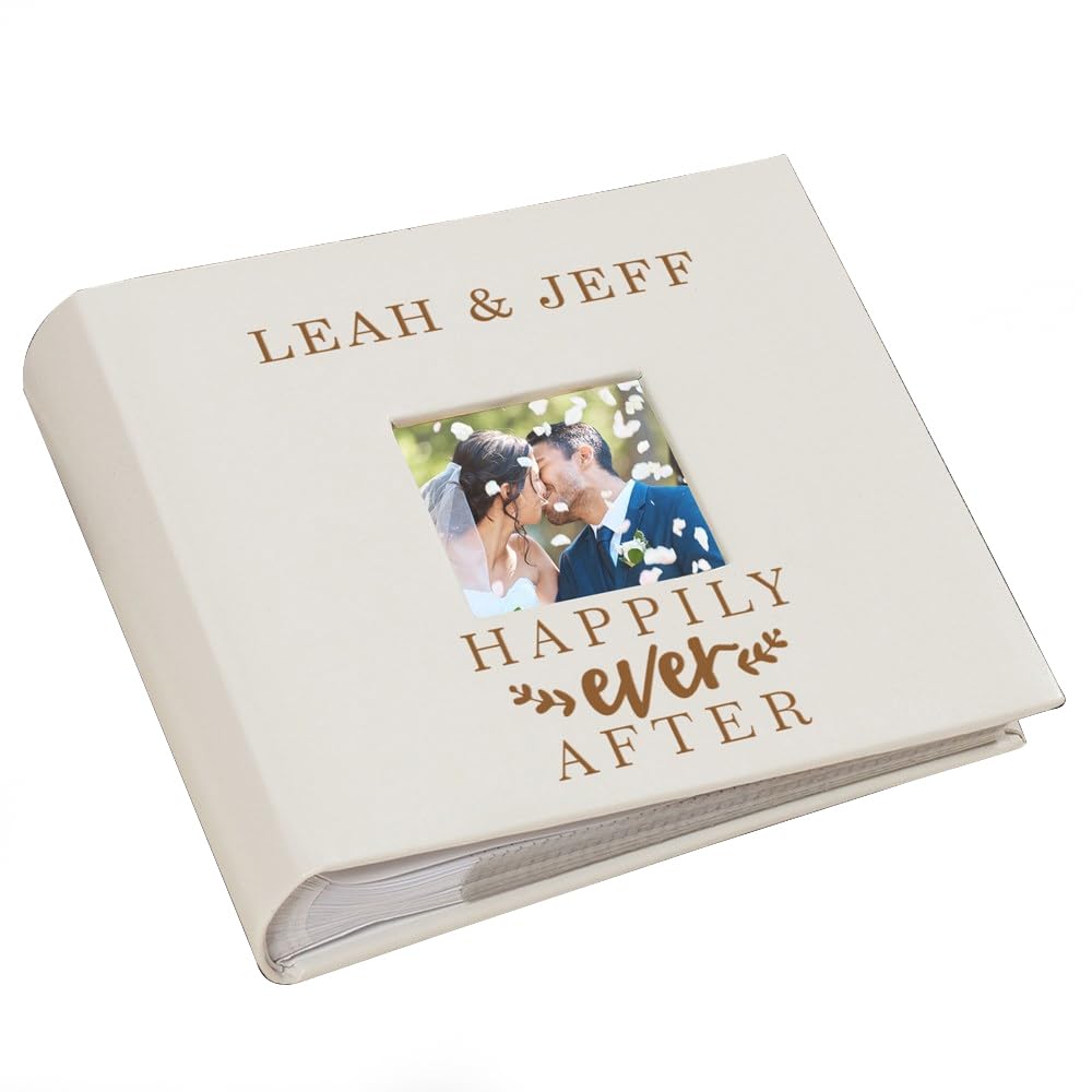 Personalized Wedding Photo Album, Custom Engraved Picture Album, Holds 200 4" x 6" Photos, Leatherette and Laser Engraved Scrapbook, Happily Ever After
