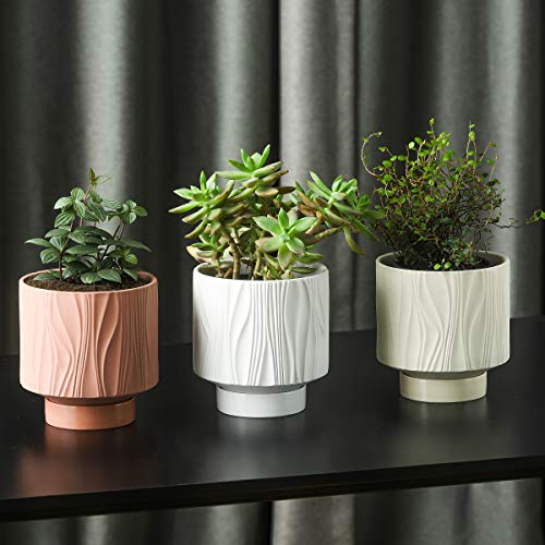 Ubee 5.5 Inch Ceramic Plant Pot For Indoor Plants | Unique Flower Pot Succulent Pots | Decorative Planter With Drainage Hole And Saucer For House Plants, Snake And Orchid, Beige #TOP4