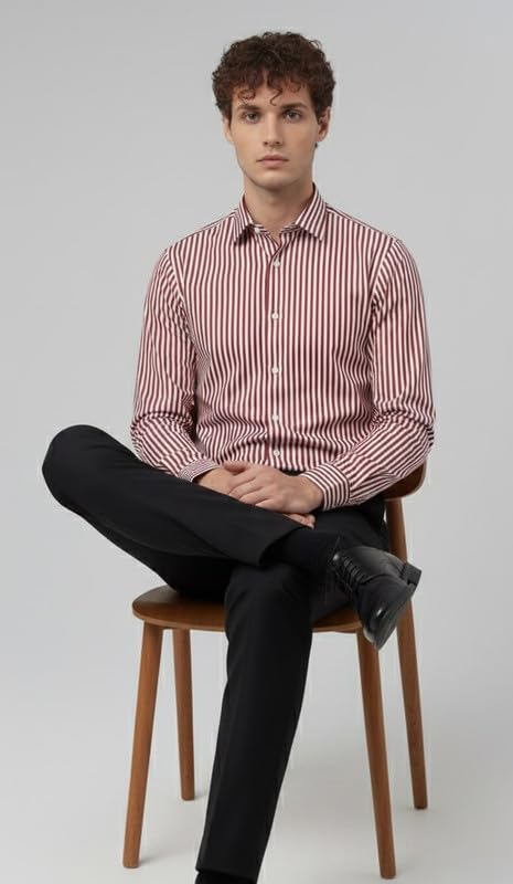 Image of U TURN Men's Casual Solid Stylish Formal Striped Shirt for Men