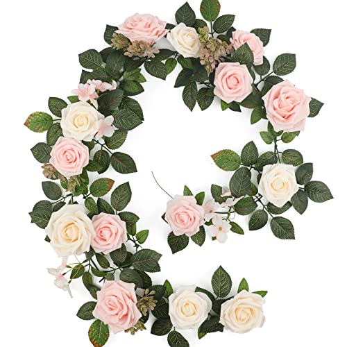 Garisey 5FT Artificial Rose Flower Burgundy Fake Floral Garland for Wedding Ceremony Backdrop Arch Flowers Table Centerpieces Decorations