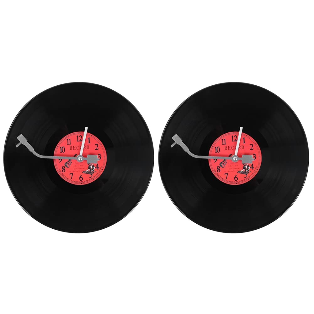 Hndhbfgrt 2X European Retro Nostalgic Ultra-Quiet Clock Vinyl Record Personality Wall Clock Cafe Bar Decorative Wall Clock