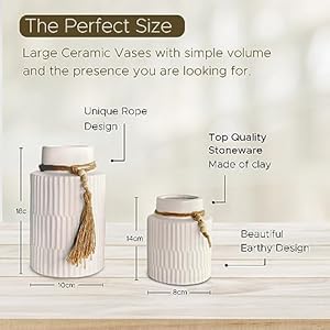White large ceramic vase set of 2 modern farmhouse home decor accents rustic decor and accessories for living room dining table and mantle coffee table centerpiece decorations trendy boho vases  urban country home decor