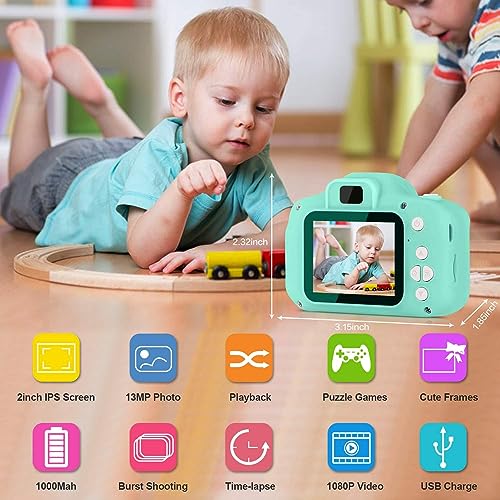 CADDLE & TOES Kids Camera, Christmas Birthday Festival Gifts for Girls or Boys Aged 4-12 Years Old, Kids Digital Camera for Kids with Video, HD Digital Camera Toys for Kids (Light Green with SDCard) - Image 2