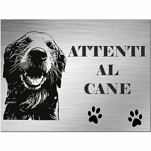 INDIGOS UG - Golden Retriever - Cartello - ATTENTI AL CANE - da 20x15 cm - Pannello composito in alluminio - per cancello, recinzione, sicurezza, porta e giardino