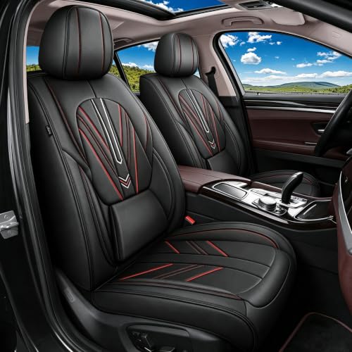 AOMSAZTO 2 Front Seat Covers for Jeep Compass 2012-2026 Black and Red