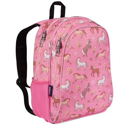 Image of Wildkin 15 Inch Backpack for Kids, Wild Horses | Ages 5-10, padded straps, side water bottle pocket - coordinates with matching Wildkin lunch boxes
