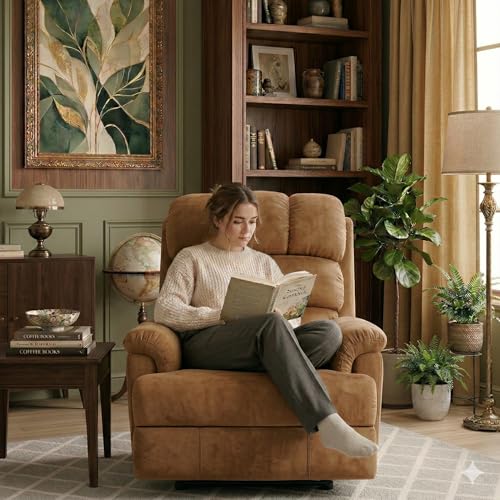 Image of Solis Royale 1 Seater Recliner Sofa Chair Suede Fabric | Luxenap Motorized Rocking & Revolving Recliner Lounge for Relaxing | Comfortable Cushioned | Living Room, Bedroom, Home, Office