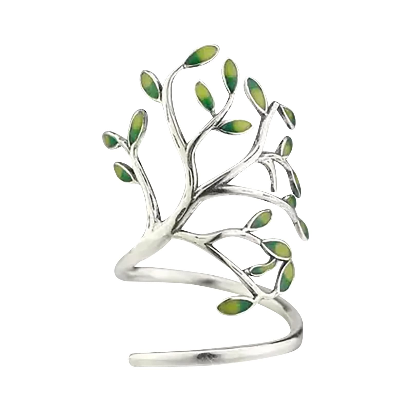 GenericWomen Ring for Mother Days Easter Handmade Drip Glaze Green Leaf Branch Ring Fashion Open Single Ring Adjustable Elegant Olive Tree Ring Teenage Jewelry for Girls (Green, One Size)