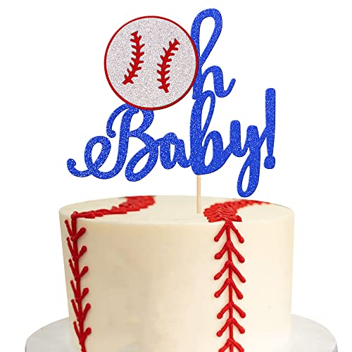 1 PCS Oh Baby Baseball Cake Topper - Glitter Gender Reveal Sports Cake Pick for Baseball Theme Baby Shower, Kids Boys Girls Birthday Party Cake Decorations Supplies