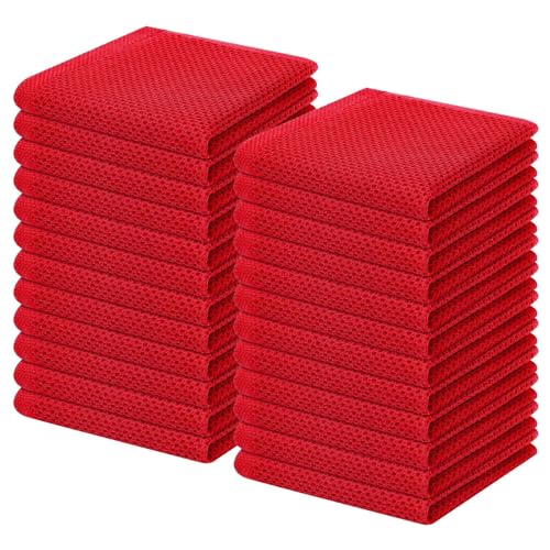 Image of Homaxy 100% Cotton Waffle Weave Kitchen Dish Cloths, Ultra Soft Absorbent Quick Drying Dish Towels, 12 x 12 Inches, 24-Pack, Red