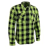 Milwaukee Leather MNG11632 Men's Flannel Plaid Black and Neon Green Long Sleeve Cotton Button Down Shirt - 2X-Large