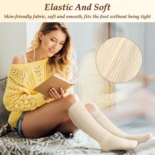 Jspupifip 4 Pairs Grip Pilates Socks for Women Non Slip Yoga Slouch Socks with Grips for Barre Workout Hospital Long Scrunch Slipper Sock4