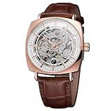 FORSINING Men's Quality Automatic Self-Winding Skeleton Square Watch with Genuine Leather Strap