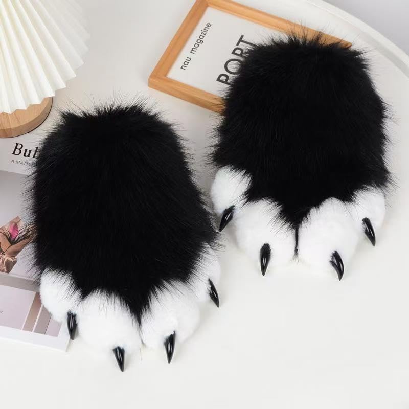Furry Paws Gloves,Cute Plush Wolf Cat Paw Gloves with Claws Faux Fox Fur Fursuit Paws Halloween Cosplay Animal Costume - Image 6