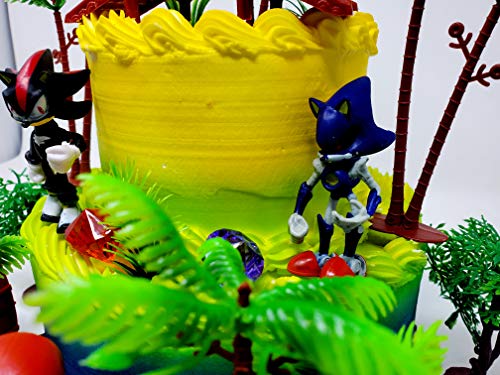 SONIC and Friends Deluxe Game Scene Birthday Party Cake Topper Featuring Sonic Figures and Decorative Themed Accessories - Thumbnail 2