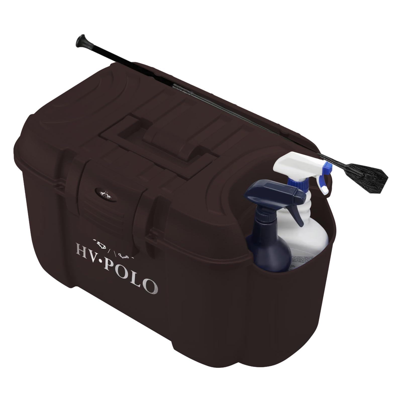 RL24 - Putzbox Grooming Box HVP-Nena – Braun (Wood) | Putzkoffer für Pferde – Putzkasten aus Hartplastik – mit Halterung für Gerte & 3 Innenbereichen – robuste Putzkiste