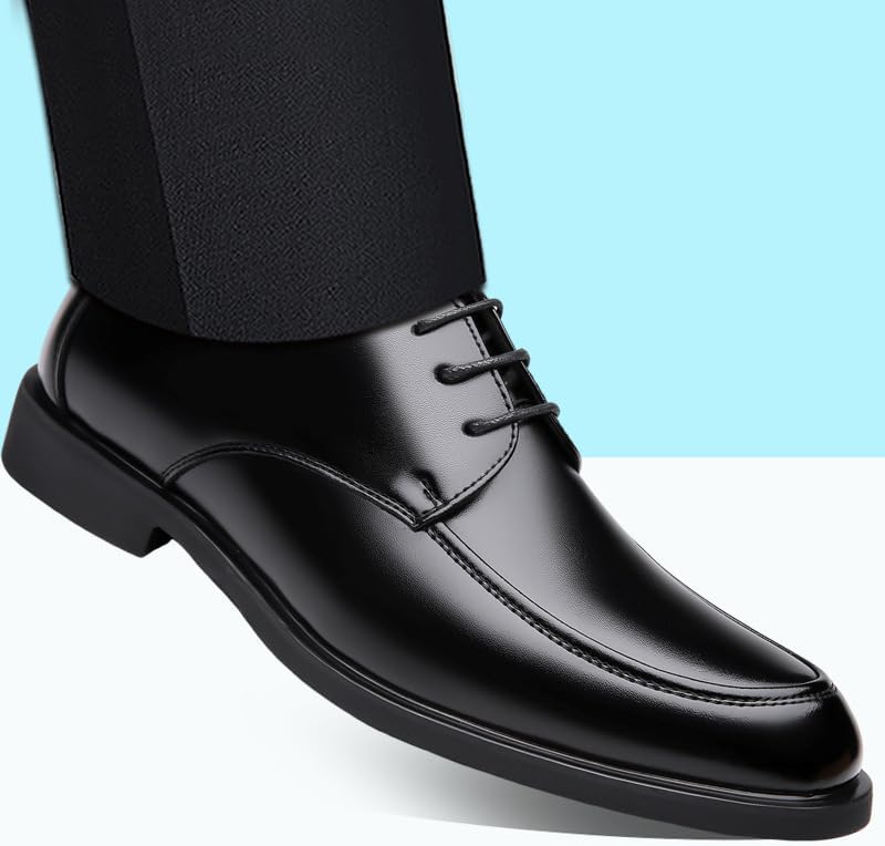 Dress Shoes for Men Lace Up Round Toe Vegan Leather Apron Toe Derby Shoes Block Heel Slip Resistant Low Top Prom