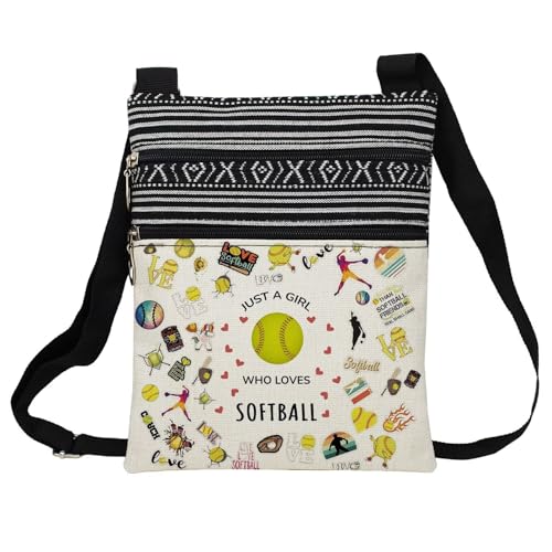 Just Love Softball Messenger Bag Small Ethnic Pattern Printed Adjustable Strap Crossbody Zipper Bag Phone Bag Wallet Cute Shoulder Handbag for Softball Lovers Fans Women