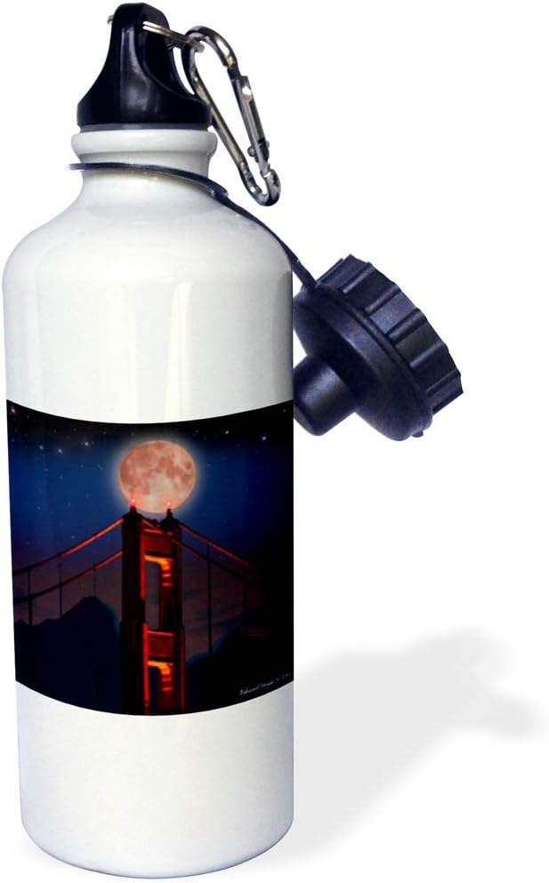 3dRose "Golden Gate Bridge" Sports Water Bottle, 21 oz, White