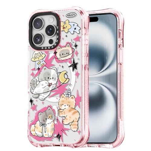 Rosarnnah for iPhone 15 Pro Max Case Aesthetic Pink, Space Kitty Cat