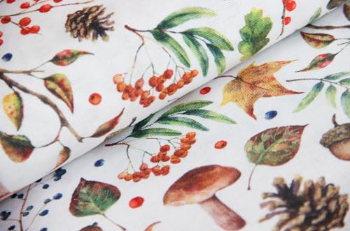 Dekostoffe Meterware Sommer, Baumwoll Mischgewebe bedruckt, Ottomanestoff *50cm, Farbe: 006 Pilze & Laub