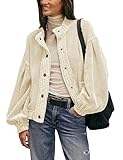 Tiko Miko Cardigan Jacket for Women Loose Fit Ribbed Knit Trim Casual Jacket Shacket with Pockets(0588-Beige*1-M)
