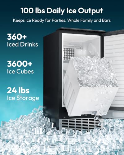 Image of EUHOMY Under Counter Ice Maker,Drain Pump,100lbs /24H, 24lbs Bin