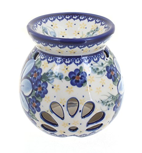 Blue Rose Polish Pottery - Blue Daisy Surprise Aromatic Warmer - 4" Tall - Hand-Painted Unique Wax Melt Burner