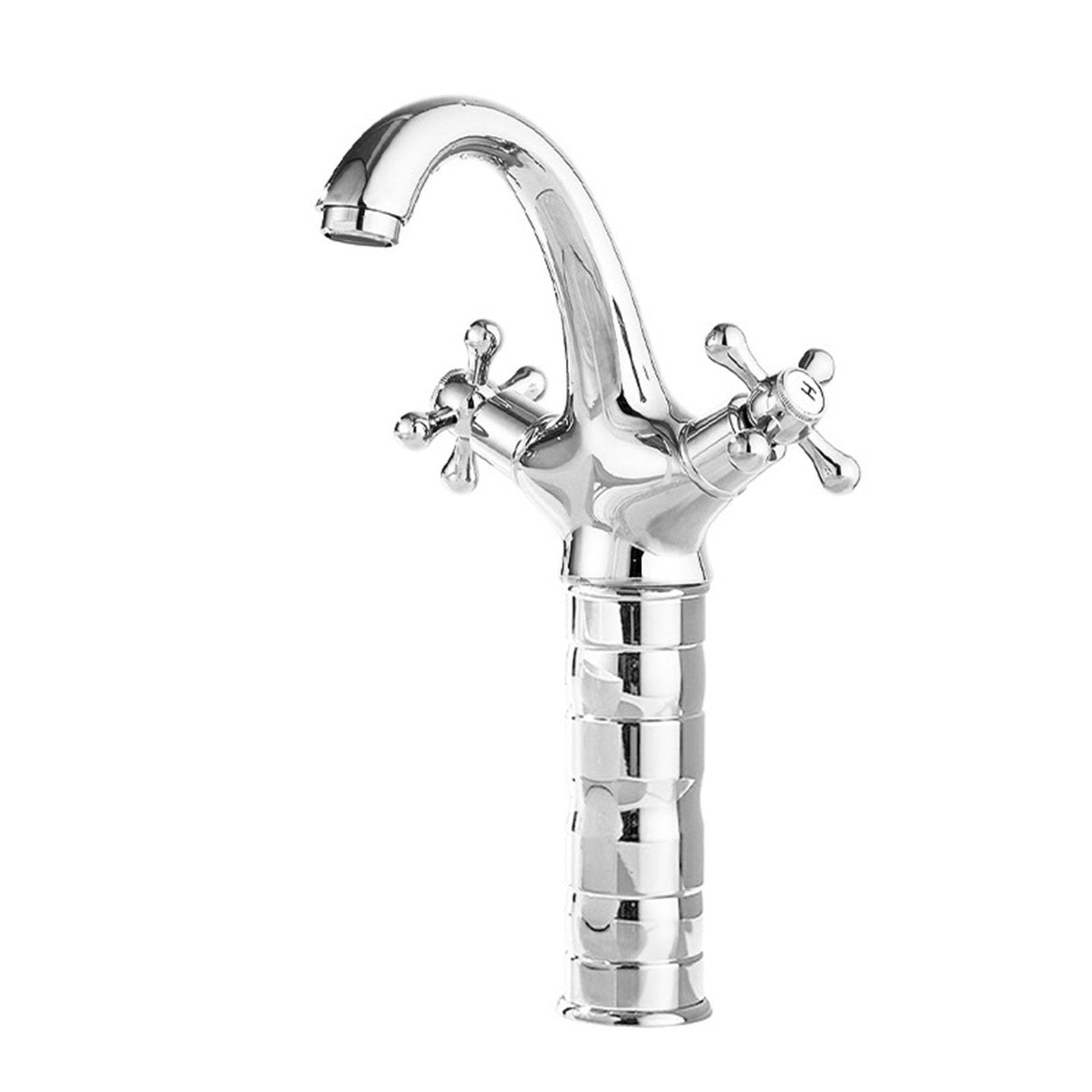 FQWNCIEG High Rise Gooseneck Basin Tap Chrome Plated Dual Crosshead Levers Single Hole Deck Mounted Bathroom Basin Mixer Tap