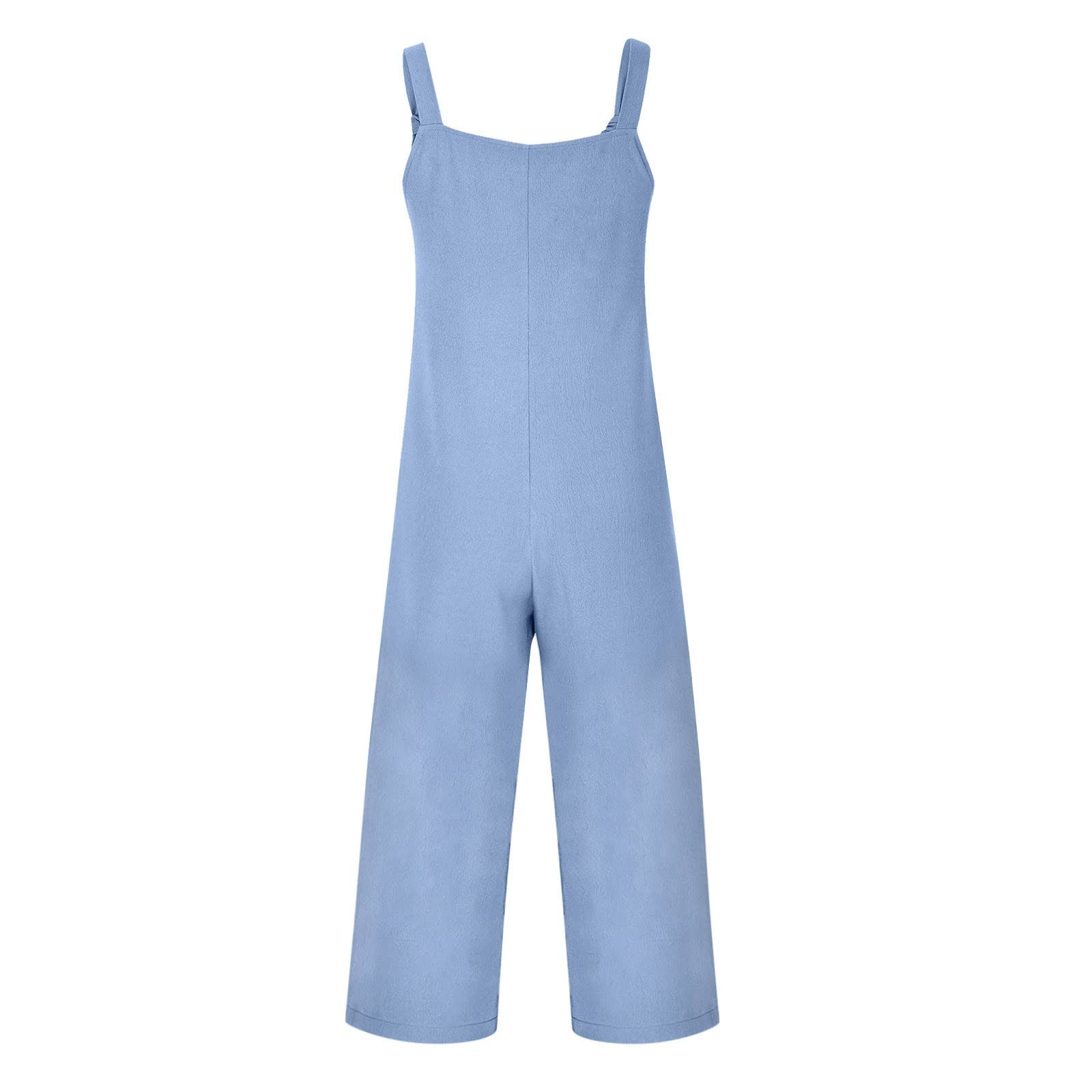Combinaison Pantalon Femme Chic Et Élégant Jumpsuit Droit Fluide D'été sans Manches Couleur Unie Slim Combipantalon Rompers avec Poches Décontractée Playsuit Pantalon Large Combinaison de Travail Fem