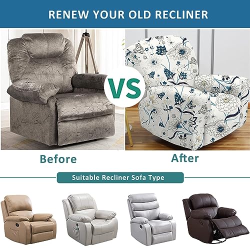 NILUOH Recliner Covers 4-Pieces Stretch Lazy Boy Recliner Chair Covers with Pocket Floral Pattern Reclining Slipcovers Soft Sofa Slipcover Furniture Protector for Pets Kids (Recliner, Pattern 31) - Image 6