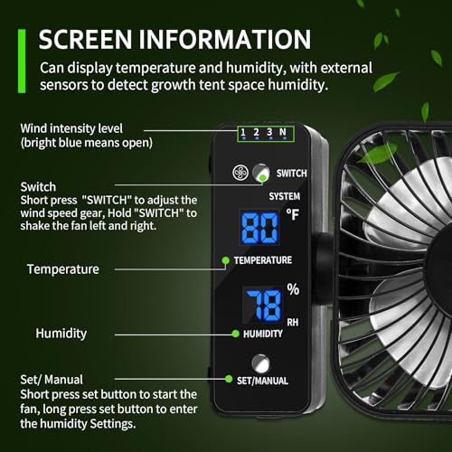 Ventilateur tente de culture silencieux 10,2 cm avec capteur température humidité temps réel - 7