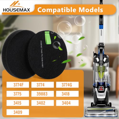 Image of HOUSEMAX 4 Pack 3774F Filters Replacement Compatible with Bissell 3774F 39883 3418 3415 3402 3404 3774 3774G 3775 3409 Pet Hair Eraser & PowerLifte Upright Vacuums, Replace Parts 1635630 & 1635629