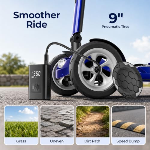 Image of Lightweight Mobility Scooter for Seniors & Adults - Airline & Cruise Approved, 45lb Portable Motorized Scooters with Dual Battery for 24.8 Miles Range, Pneumatic Tires, Blue