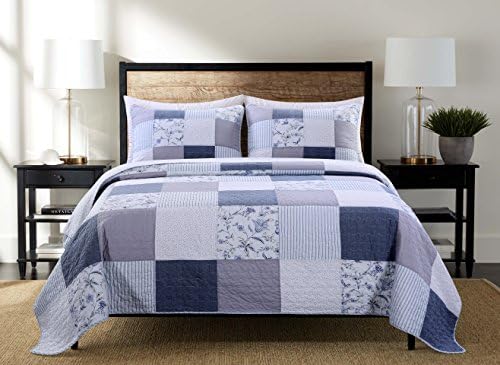 SLPR Coastal Dreams 3-Piece King Size Comforter Set (Quilt with 2 Matching Shams): Lightweight Purple and White Comforter, Patchwork Bedspread, Farmhouse Coverlet, Bedding Comforters & Sets