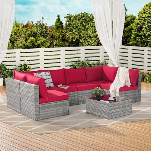 GOWE Outdoor Rattan 7 Pieces Furniture Sofa and Table Set