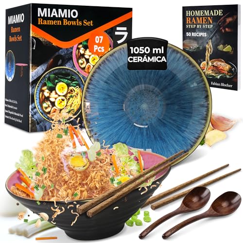 MIAMIO - Set de cuencos de ramen - 2 x cuenco de ramen tradicional japonés de cerámica grande...