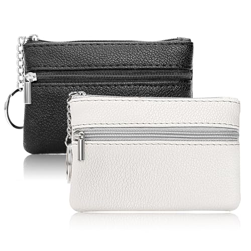 Schlüsseletui 2 Stück Lederetui für Münzen und Schlüssel, Vielseitige Schlüsselmäppchen aus Leder mit 2 Geld Taschen,Auto Schlüsselanhänger und Kartenetui, Kleingeldbörse für Damen und Herren