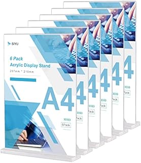 (6 Pack) Acrylic Sign Holder A4, Plastic A4 Sign Display Stands, Clear Table Menu Holders Poster Sign Stands for Shop Restaurant Hotel School Office (T-Shape, Double-Side)