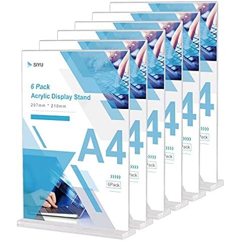 (6 Pack) Acrylic Sign Holder A4, Plastic A4 Sign Display Stands, Clear Table Menu Holders Poster Sign Stands for Shop Restaurant Hotel School Office (T-Shape, Double-Side) Cover